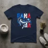 Panama soccer player graphic tee featuring the word Panama in flag colors and a player kicking a soccer ball