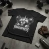 Pandapress text logo above a muscular panda lifting a barbell on a black t-shirt