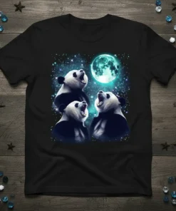 Pandas Howling Moon creative graphic design printed on comfortable cotton t-shirt