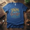 Papa Because Grandpa Is For Old Guys t-shirt design with vintage gears and ornate typography in blue and orange