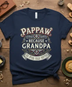 Pappaw Because Grandpa Is For Old Guys text design on a navy t-shirt, featuring vintage-inspired typography and decorative elements