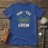 Par - Tee Crew text with golf graphic including flag, ball, clubs, trees, and laurel wreath on a blue t-shirt