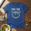 Part Time Vegan t-shirt design with stylized text and a border of fruits and vegetables