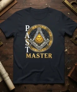 Past Master Masonic Symbol T-Shirt with sun, compass, and square design