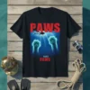 PAWS PAWS PAWS t-shirt design with a diver and glowing cat paws underwater in blue ocean water