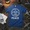 Peace Airplane Symbol eye-catching graphic design printed on comfortable cotton t-shirt