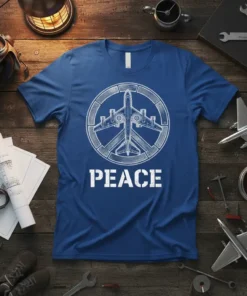 Peace Airplane Symbol eye-catching graphic design printed on comfortable cotton t-shirt