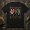 Peace Love Juneteenth t-shirt design featuring peace sign, African continent map, and raised fist graphic in red, green, and black