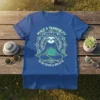 Sloth meditating in lotus pose with "PEACE & TRANQUILITY SLOW DOWN & BREATHE" text and mandala design on a blue