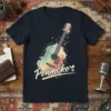 Penmcke's Guitar T-Shirt with watercolor splashes and musical notes, designed for music lovers