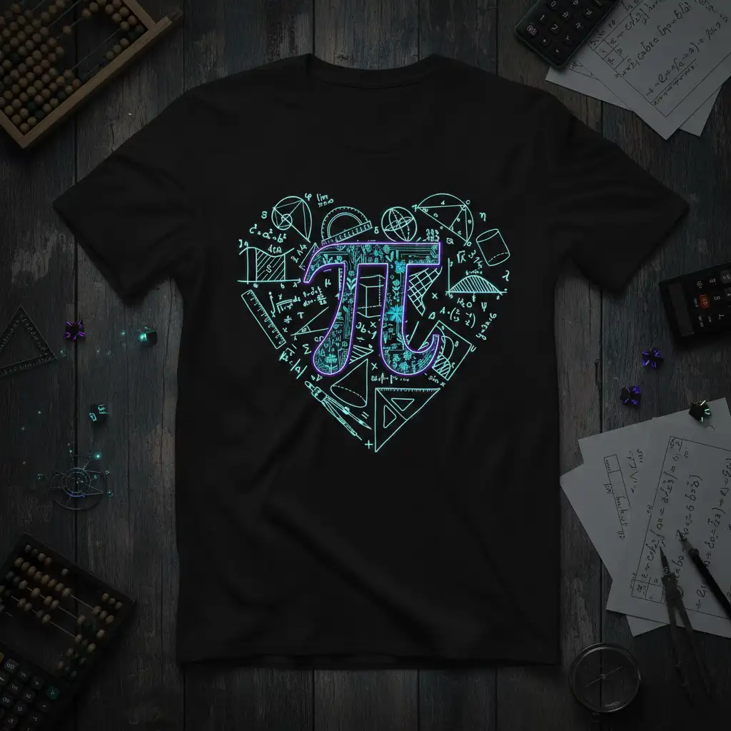 Pi Heart Math T-Shirt unique artwork printed on comfortable cotton fabric creating a standout t-shirt
