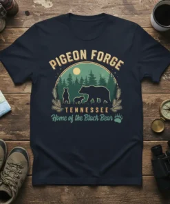Pigeon Forge Tennessee Home of the Black Bear t-shirt design with bear family and forest graphic