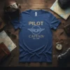 Pilot Captain Est 1928 T-Shirt with vintage aviation emblem and gold text