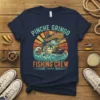 Pinche Gringo Fishing Crew t-shirt design with a marlin wearing a sombrero and sunglasses, a fishing boat, and ocean waves