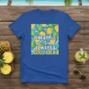 Pineapple Is Always A Good Idea text with tropical pineapple pattern on a blue t-shirt
