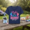 Pink or BLUE DADDY Loves you gender reveal t-shirt with colorful footprints and baby announcement text