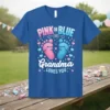 Pink or Blue Grandma Loves You gender reveal t-shirt with pink and blue baby footprints