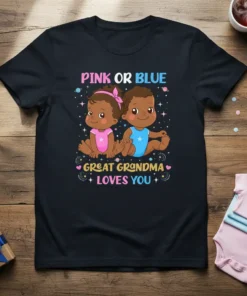 Pink Or Blue Great Grandma Loves You t-shirt design with two cartoon babies and stars