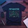 Pip Master t-shirt design featuring a bull and bear in a circuit board style, surrounded by stock market charts and