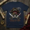 Pirate Sis t-shirt design with a detailed pirate skull, crossed swords, and steampunk gears, featuring the text "Pirate Sis"