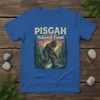 Pisgah National Forest t-shirt design featuring Bigfoot walking through a forest at sunset