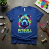 Pitbull Power & Loyalty T-Shirt featuring a colorful, abstract Pitbull portrait with the text "PITBULL POWER & LOYALTY" in bold