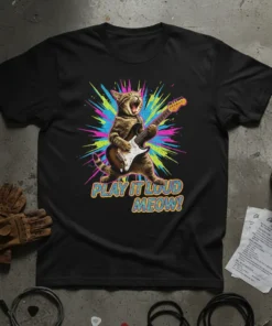 PLAY IT LOUD MEOW! detailed graphic design printed on comfortable cotton t-shirt