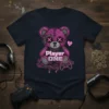 Player ONE gaming bear t-shirt design with neon pink accents and game controller