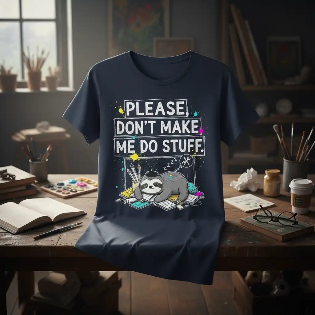 PLEASE, DON'T MAKE ME DO STUFF. stylish graphic printed on quality cotton blend creating a standout t-shirt