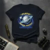 Pluto Never Forget 1930-2006 T-Shirt with planet graphic and space swirl design