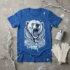Polar Bear in Snow Storm t-shirt design featuring a fierce polar bear roaring amidst a snowy blizzard and ice elements