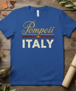 Pompeii Italy vintage travel t-shirt with gold script "Pompeii" and distressed "ITALY" text