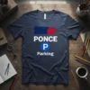 T-shirt with "PONCE Parking" text and a parking sign graphic, featuring a map of Puerto Rico