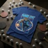 Pong Cat t-shirt design featuring a muscular cat playing table tennis, with neon circuit board background