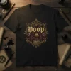 Poop Emoji T-Shirt design with ornate gold border, featuring a brown poop emoji and two red demonic creatures