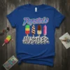 Popsicle Hustler text design with four colorful popsicles in a row on a royal blue t-shirt