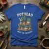 Pothead What The Fucculent t-shirt design with succulents on shelves, white text, and green plant graphics