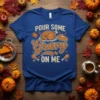 Pour Some Gravy On Me Thanksgiving t-shirt with roasted turkey, pie, and drumsticks graphic