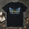 Black t-shirt with "Prayer The Original Wireless Connection" text, featuring wings and wifi symbols, on a circuit board design