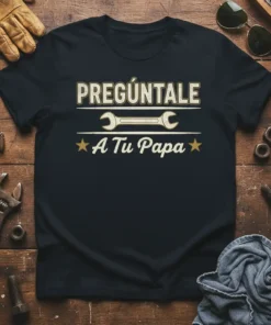 Pregúntale A Tu Papa T-Shirt with wrench graphic and stars, perfect for asking dad