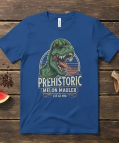 PREHISTORIC MELON MAULER EST. 65 MYA creative graphic design printed on comfortable cotton t-shirt