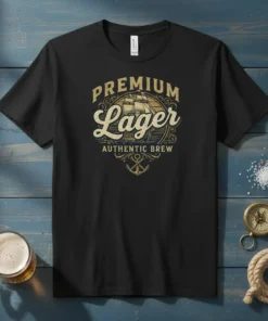 Premium Lager Authentic Brew t-shirt design with a vintage ship and anchor graphic