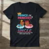 Prince or Princess Uncle Gender Reveal T-Shirt with cute babies and crowns. Text reads "Prince or Princess? Uncle is excited