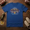 Pro Football Hall of Fame Canton Ohio text with football helmet graphic on a blue t-shirt