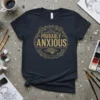 Probably Anxious t-shirt with vintage golden ornate design and brain graphic, dark navy color