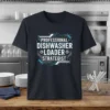 Professional Dishwasher Loader Strategist text design in white and blue on a navy t-shirt, featuring geometric circuit board elements
