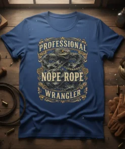 Professional Nope Rope Wrangler t-shirt design with a coiled snake graphic and distressed typography