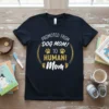Promoted from Dog Mom to Human Mom t-shirt with gold paw prints and baby footprints graphic