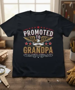 Promoted to Grandpa t-shirt with eagle graphic and vintage-inspired text