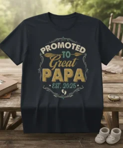 Promoted to Great Papa Est. 2025 T-Shirt with vintage typography and baby footprints graphic